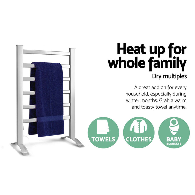 Devanti Electric Heated Towel Rail Rack 6 Bars with Timer Clothes Dry Warmer - NuSea