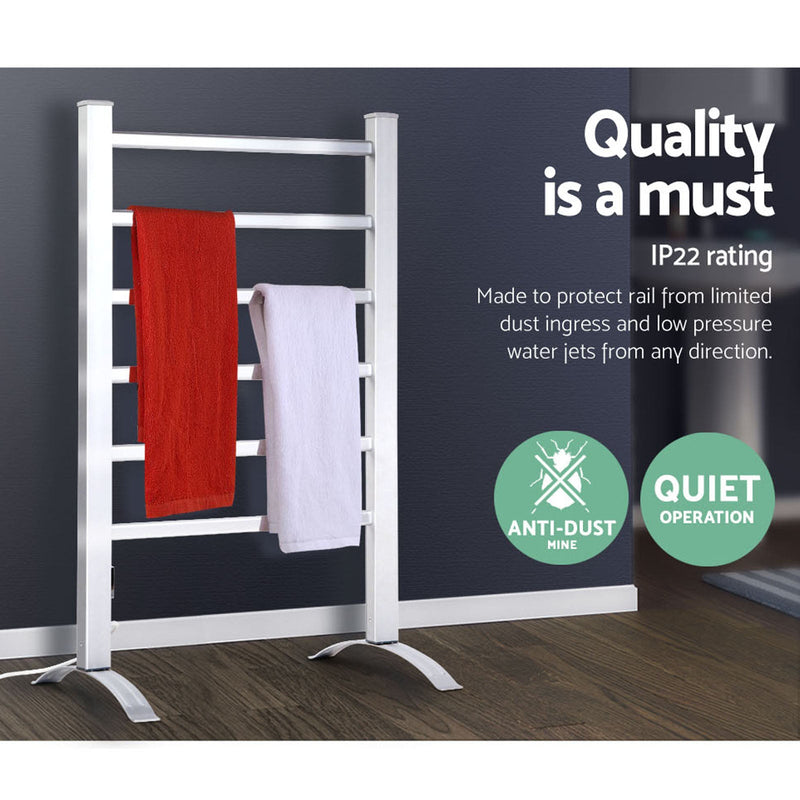 Devanti Electric Heated Towel Rail Rack 6 Bars with Timer Clothes Dry Warmer - NuSea