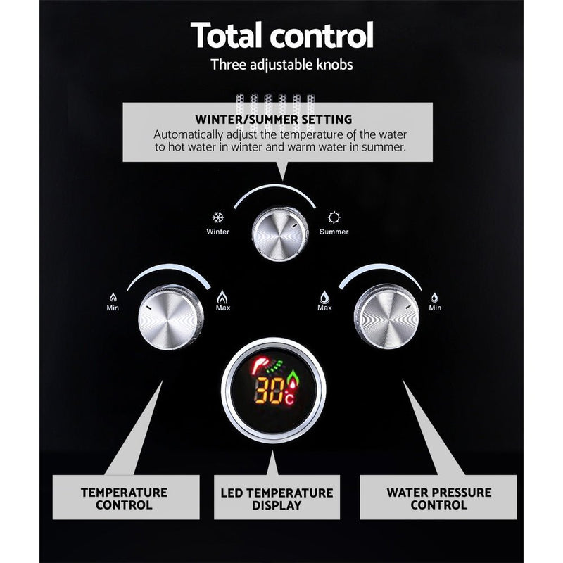 Devanti Portable Gas Water Heater 8L/Min LPG System Black - NuSea