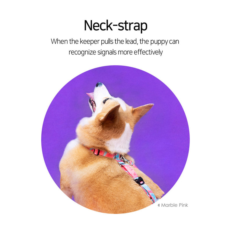 Dog Double - Lined Straps Harness and Lead Set Leash Adjustable L MARBLE PINK - NuSea