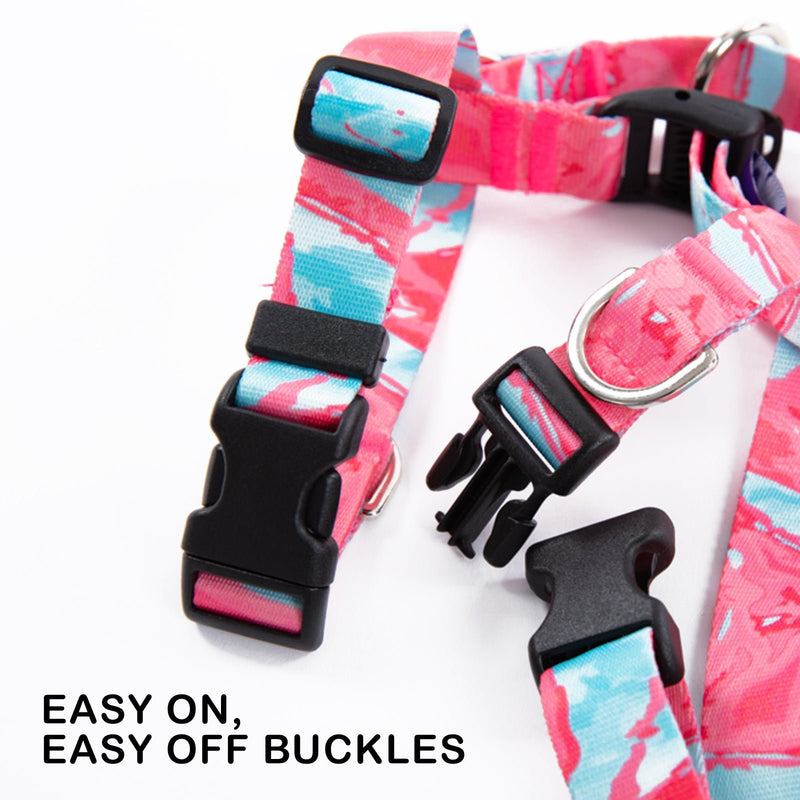 Dog Double - Lined Straps Harness and Lead Set Leash Adjustable L MARBLE PINK - NuSea