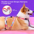 Dog Double - Lined Straps Harness and Lead Set Leash Adjustable L MARBLE PINK - NuSea
