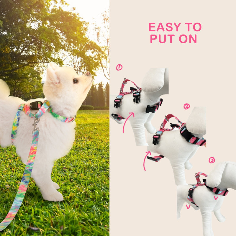 Dog Double - Lined Straps Harness and Lead Set Leash Adjustable L NEON CAROL - PINK - NuSea