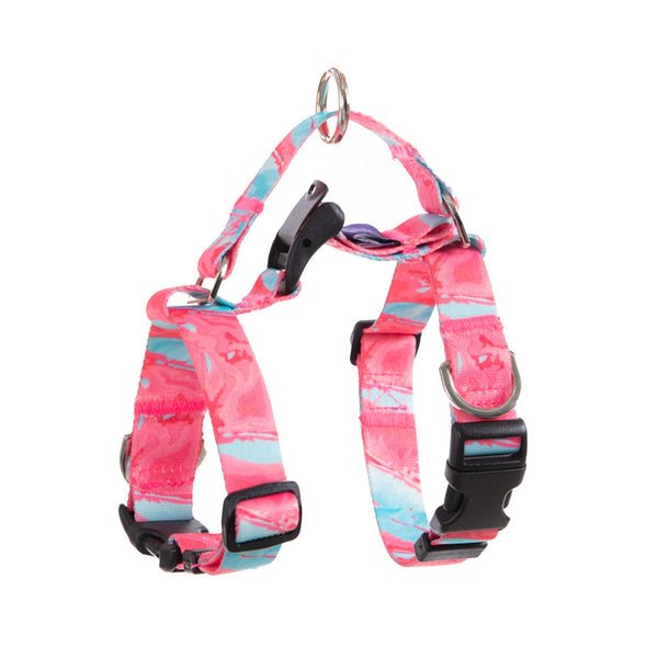 Dog Double - Lined Straps Harness and Lead Set Leash Adjustable M MARBLE PINK - NuSea