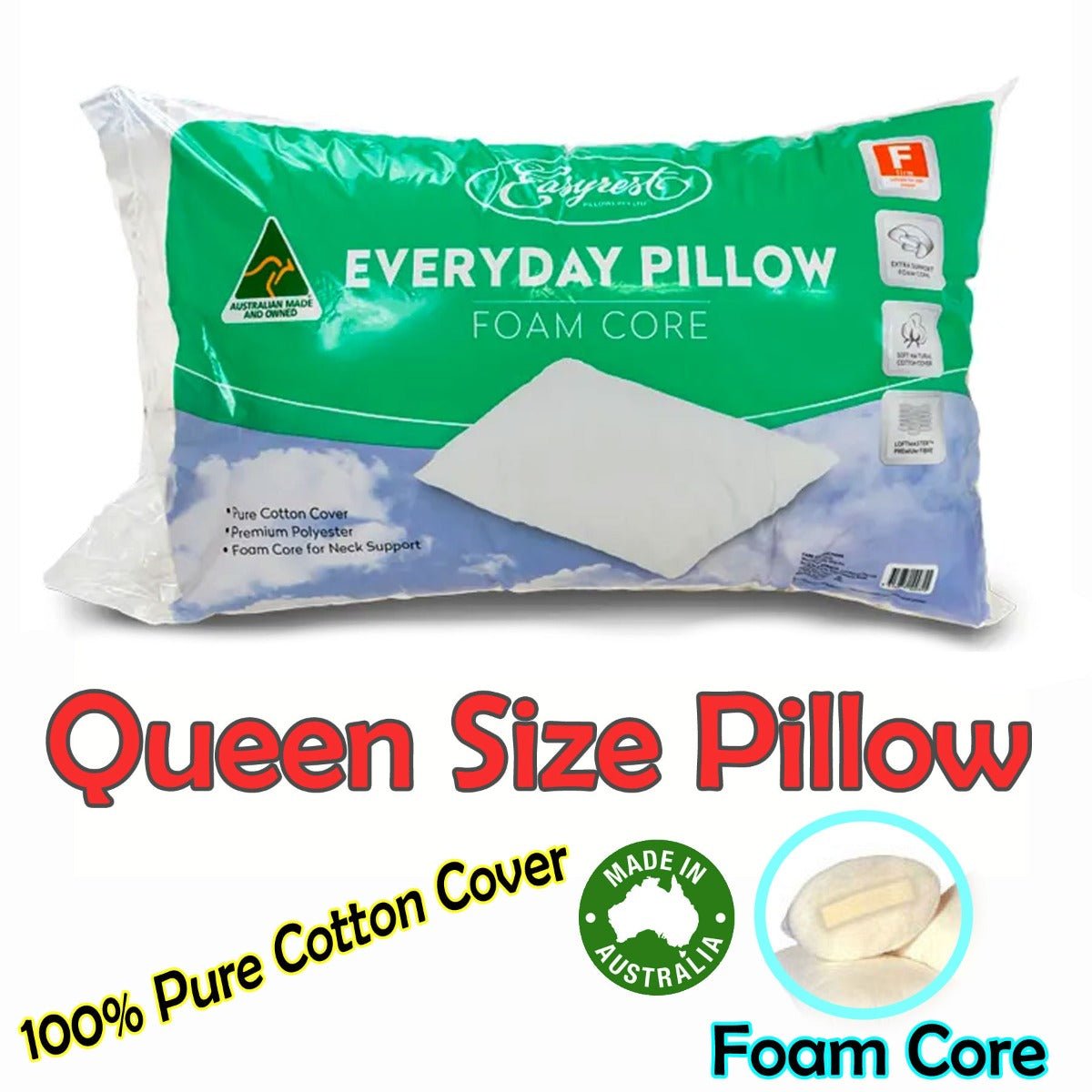 Easyrest Everyday Foam Cored Queen Sized Pillow - NuSea
