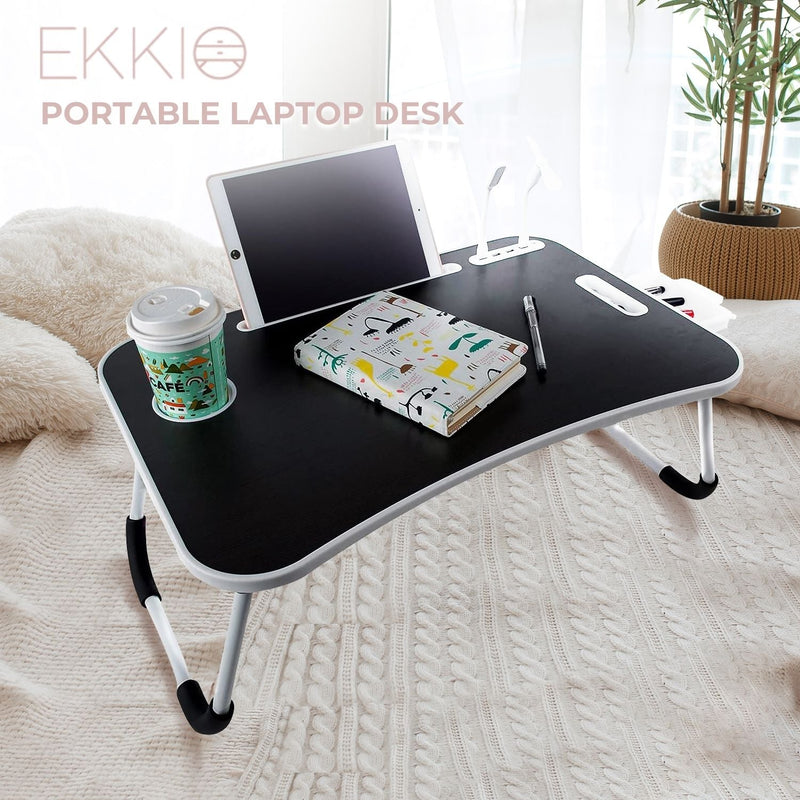 EKKIO Multifunctional Portable Bed Tray Laptop Desk with USB Charge Port (Black) - NuSea