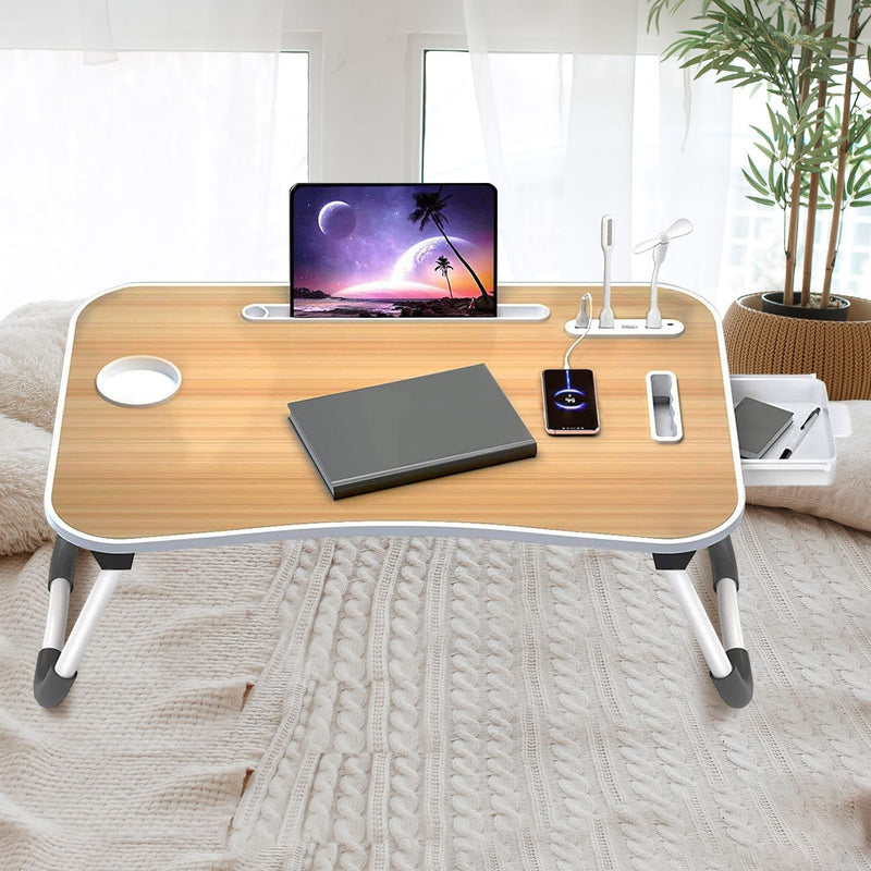 EKKIO Multifunctional Portable Bed Tray Laptop Desk with USB Charge Port (burlywood) - NuSea