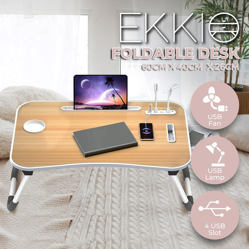EKKIO Multifunctional Portable Bed Tray Laptop Desk with USB Charge Port (burlywood) - NuSea
