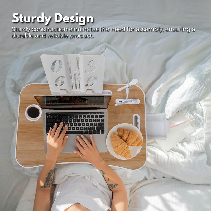 EKKIO Multifunctional Portable Bed Tray Laptop Desk with USB Charge Port (burlywood) - NuSea