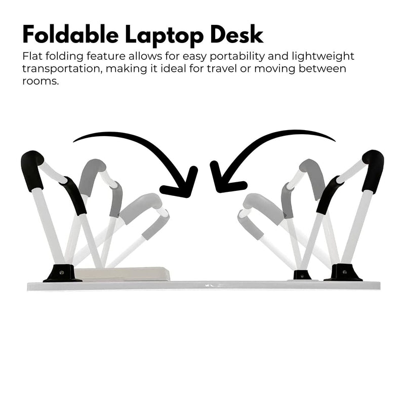 Ekkio Portable Laptop Bed Desk Foldable Legs with USB Charge Port Home Office White - NuSea