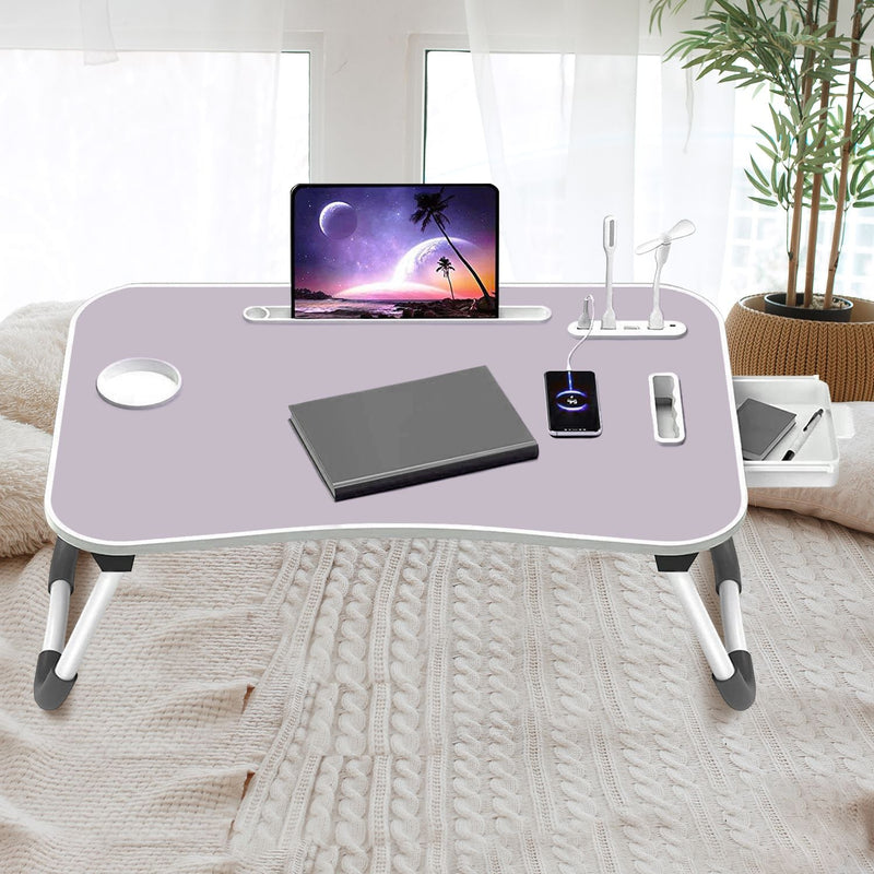 Ekkio Portable Laptop Bed Desk Foldable Legs with USB Charge Port Home Office White - NuSea