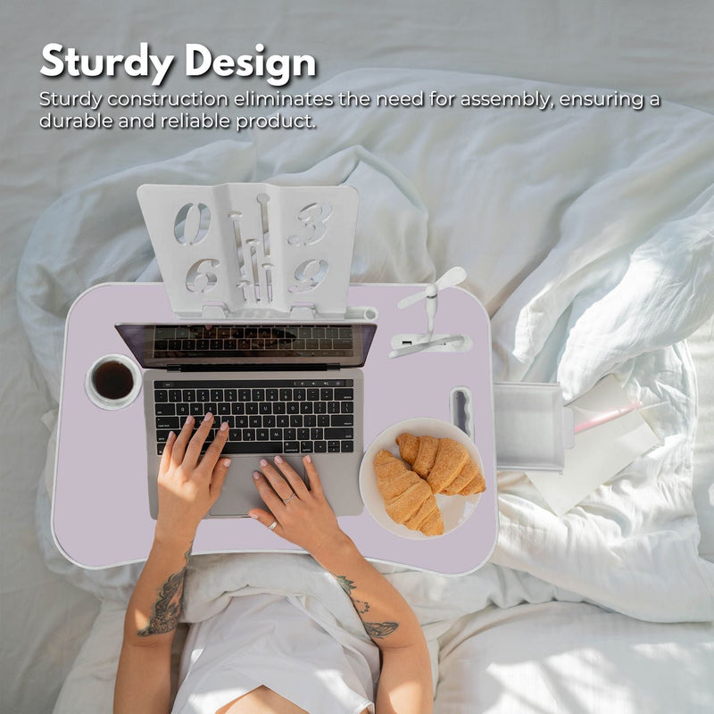 Ekkio Portable Laptop Bed Desk Foldable Legs with USB Charge Port Home Office White - NuSea