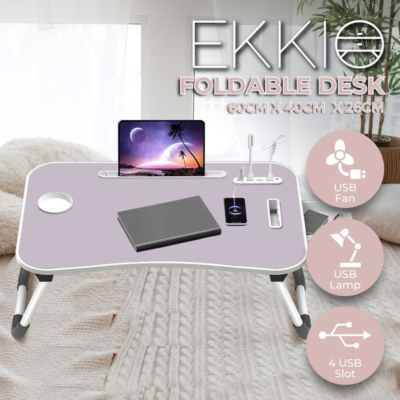 Ekkio Portable Laptop Bed Desk Foldable Legs with USB Charge Port Home Office White - NuSea