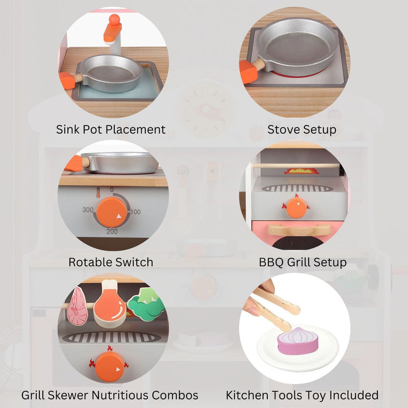 EKKIO Wooden Kitchen Playset for Kids (BBQ Kitchen Set) - NuSea