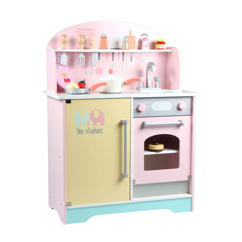 EKKIO Wooden Kitchen Playset for Kids (Japanese Style Kitchen Set, Pink) - NuSea