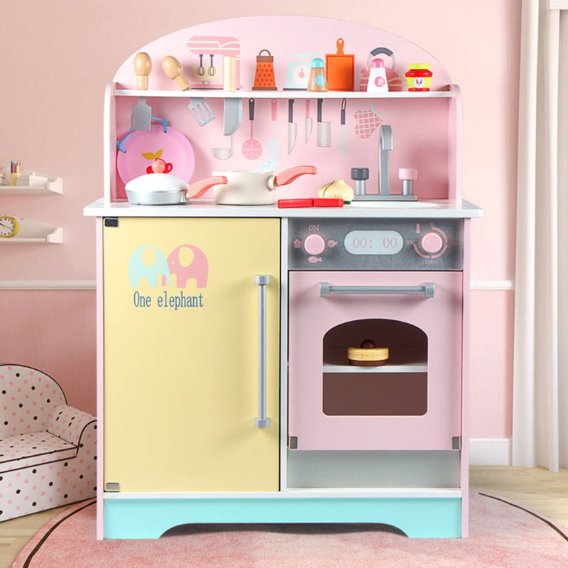 EKKIO Wooden Kitchen Playset for Kids (Japanese Style Kitchen Set, Pink) - NuSea