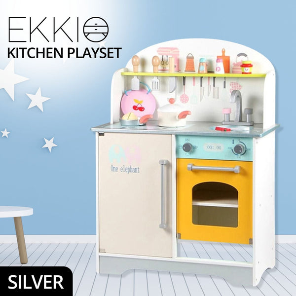 EKKIO Wooden Kitchen Playset for Kids (Japanese Style Kitchen Set, Silver) - NuSea