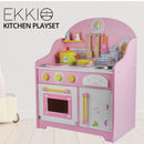 EKKIO Wooden Kitchen Playset for Kids with Clock (Japanese Style Kitchen Set, Pink) - NuSea