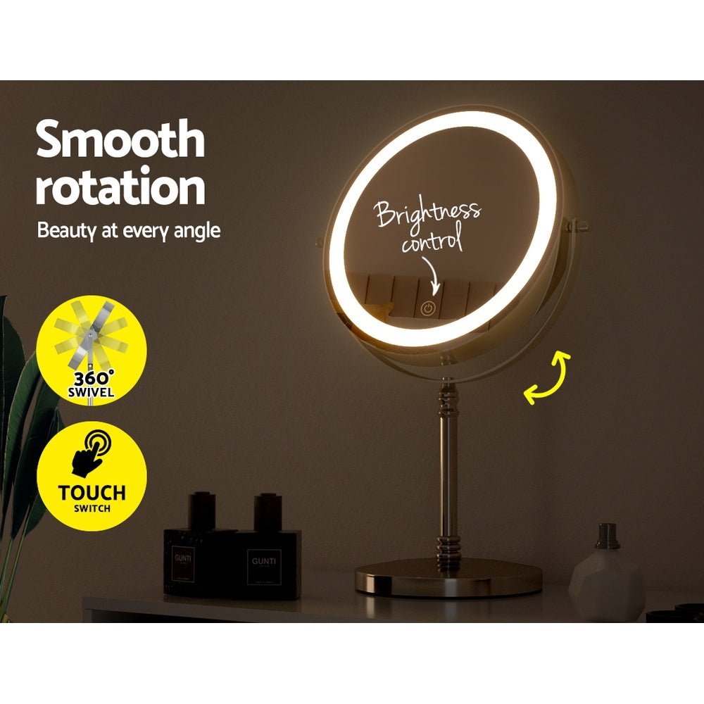 Embellir Makeup Mirror 20x20cm 10X Magnifying with LED Light Rotation Tabletop - NuSea