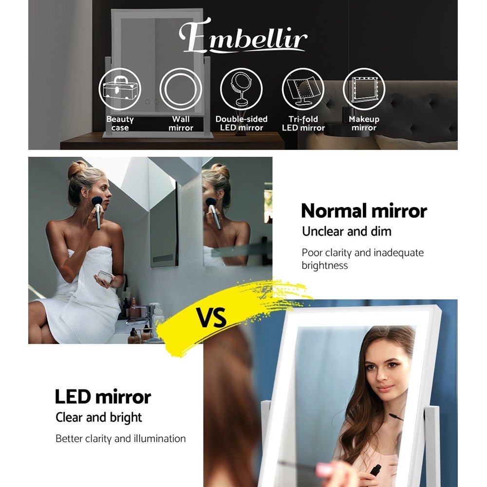 Embellir Makeup Mirror 25x30cm Hollywood Vanity with LED Light Rotation White - NuSea
