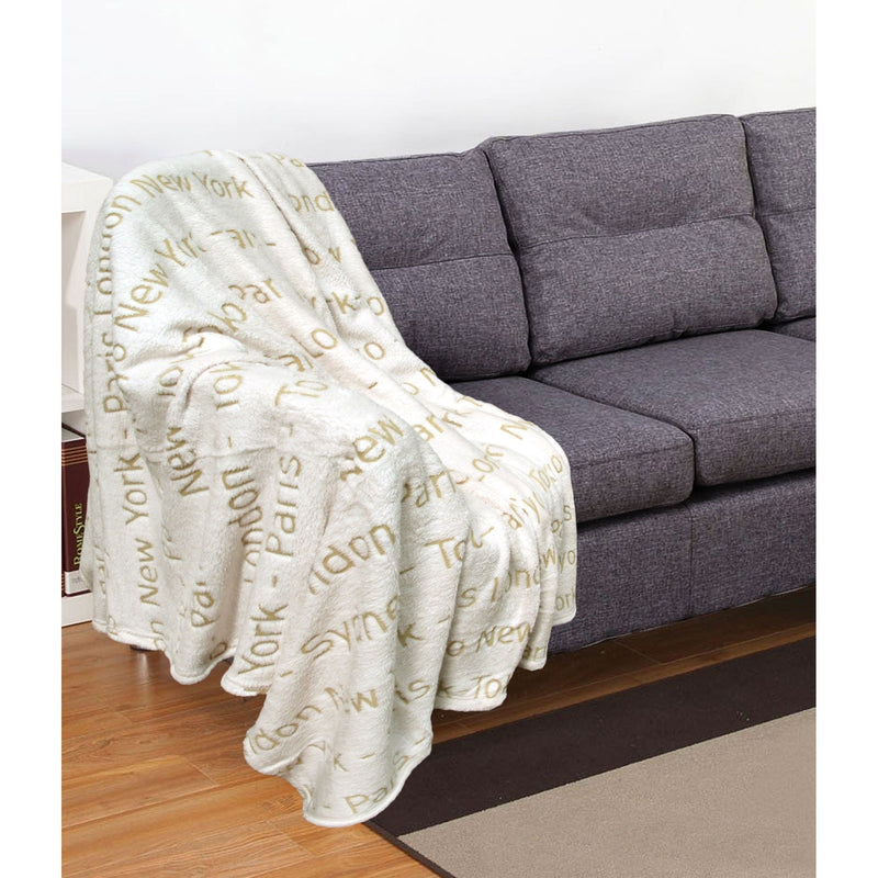 Embossed Print Throw Ivory World Cities - NuSea
