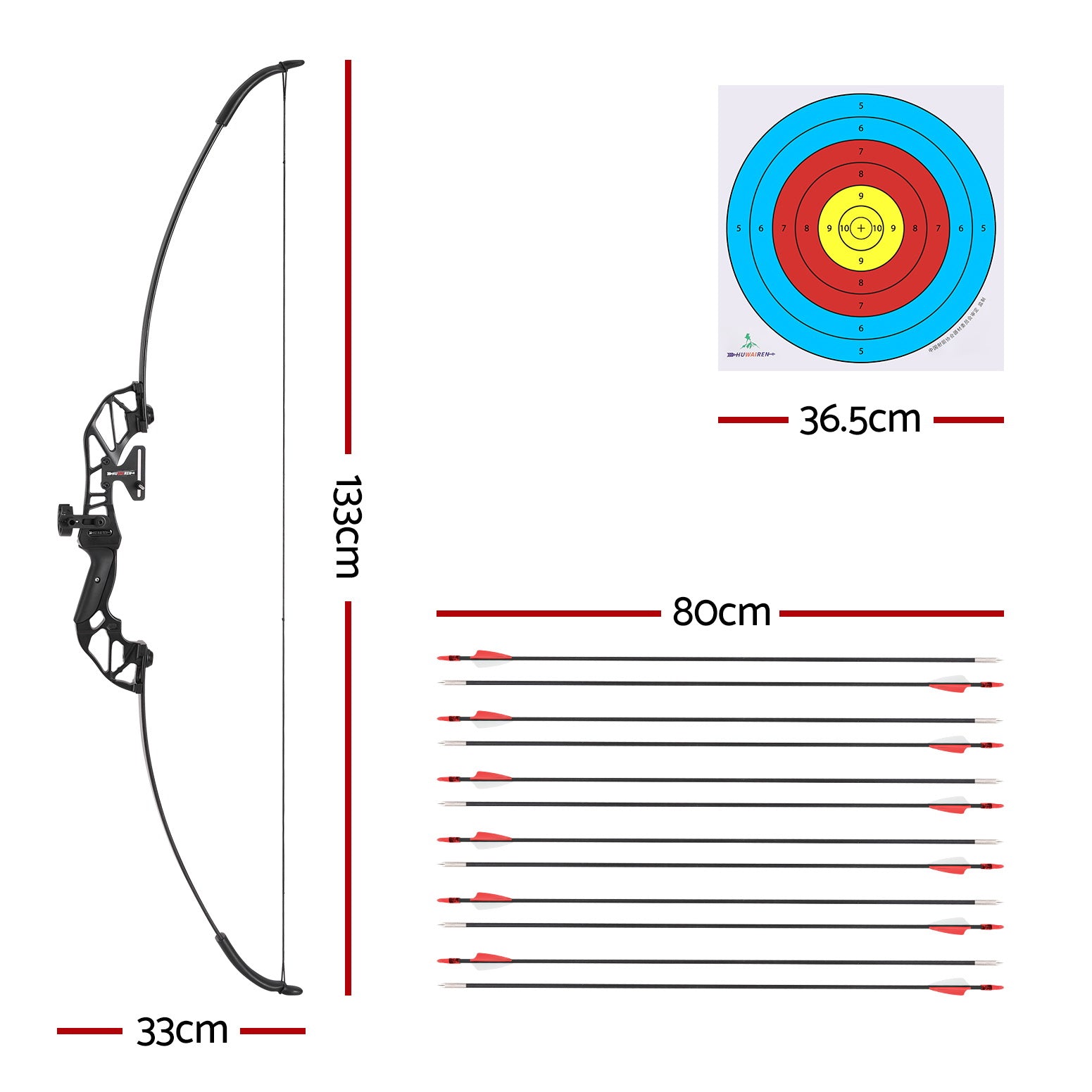 Everfit 55lbs Bow Arrow Set Recurve Takedown Archery Hunting for Beginner Red - NuSea