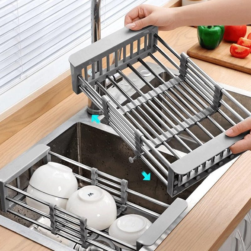 Expandable Dish Drying Rack Telescopic Retractable Over the Sink Strainer - NuSea