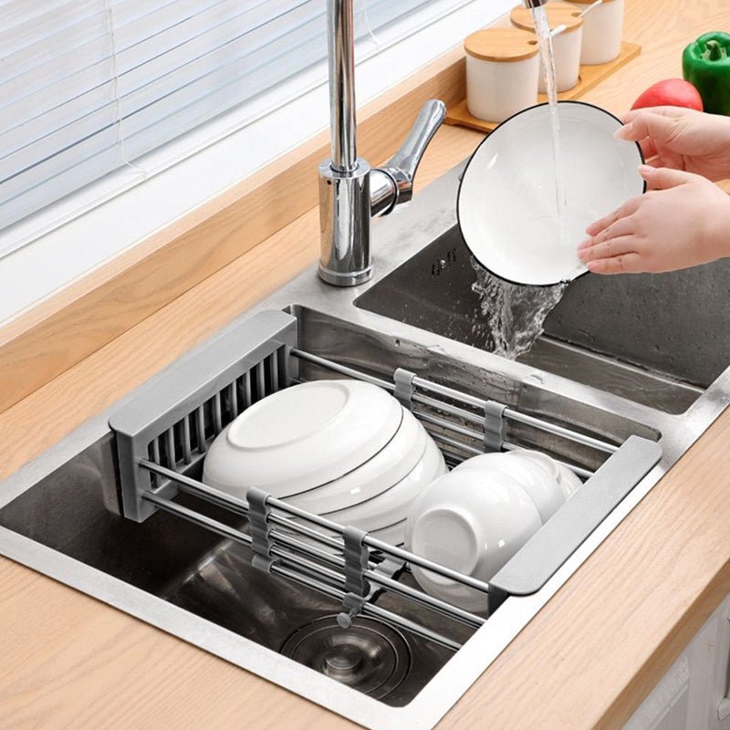Expandable Dish Drying Rack Telescopic Retractable Over the Sink Strainer - NuSea