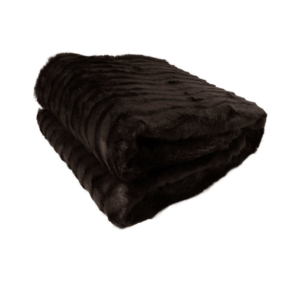 Faux Fur Striped Throw Rug Dark Chocolate - NuSea