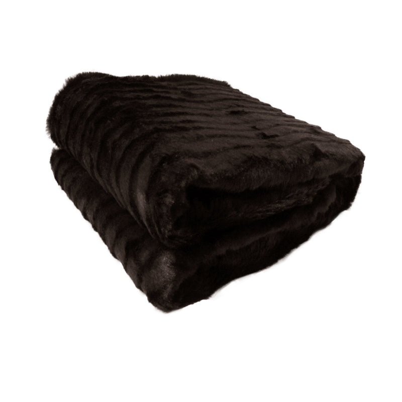 Faux Fur Striped Throw Rug Dark Chocolate - NuSea