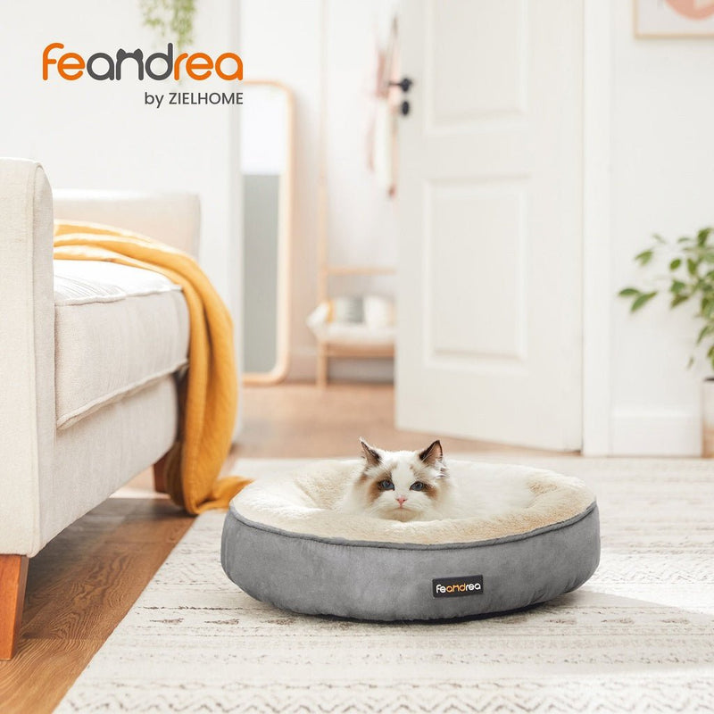 FEANDREA 50cm Dog Sofa Bed Round Shape Fabric Light Grey - NuSea