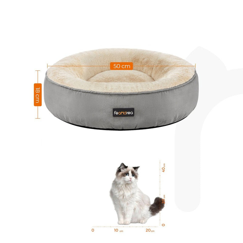 FEANDREA 50cm Dog Sofa Bed Round Shape Fabric Light Grey - NuSea