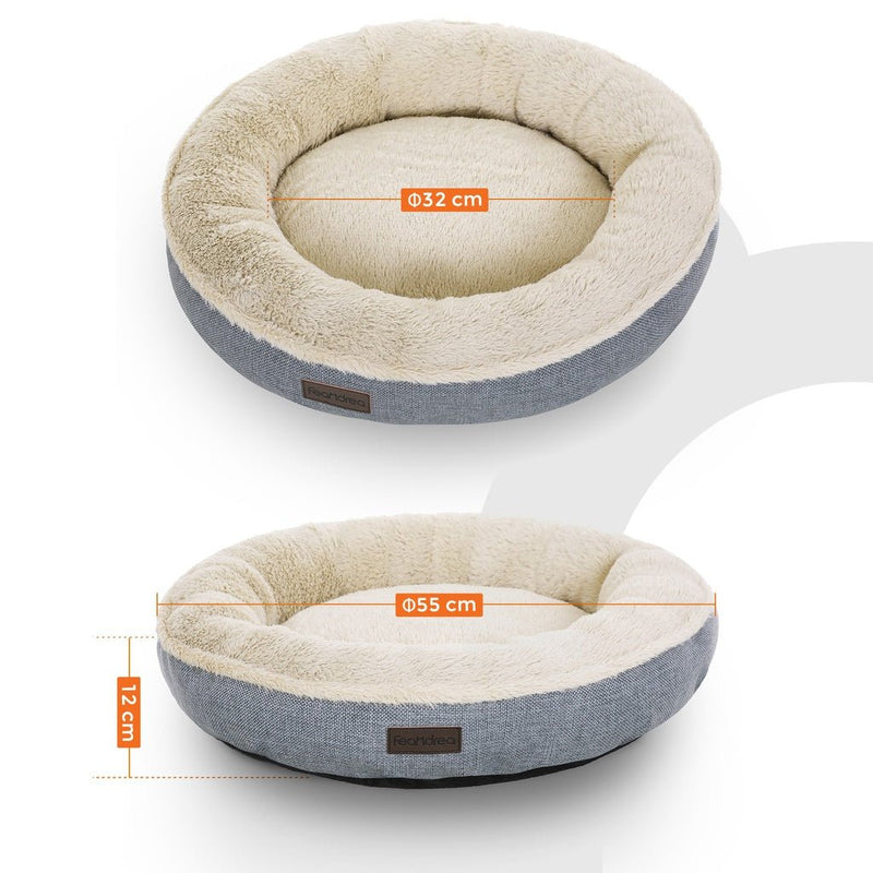 FEANDREA 55cm Dog Sofa Bed Round Shape Fabric Grey - NuSea