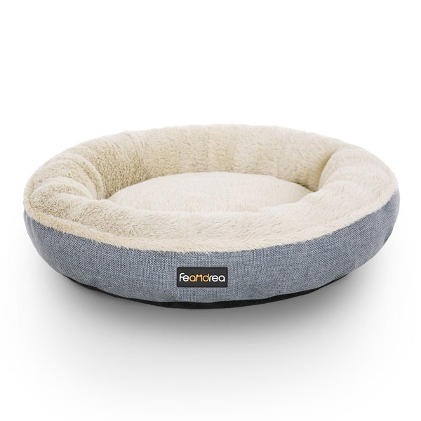 FEANDREA 55cm Dog Sofa Bed Round Shape Fabric Grey - NuSea