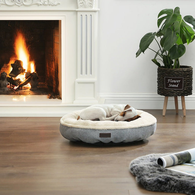 FEANDREA 55cm Dog Sofa Bed Round Shape Fabric Grey - NuSea