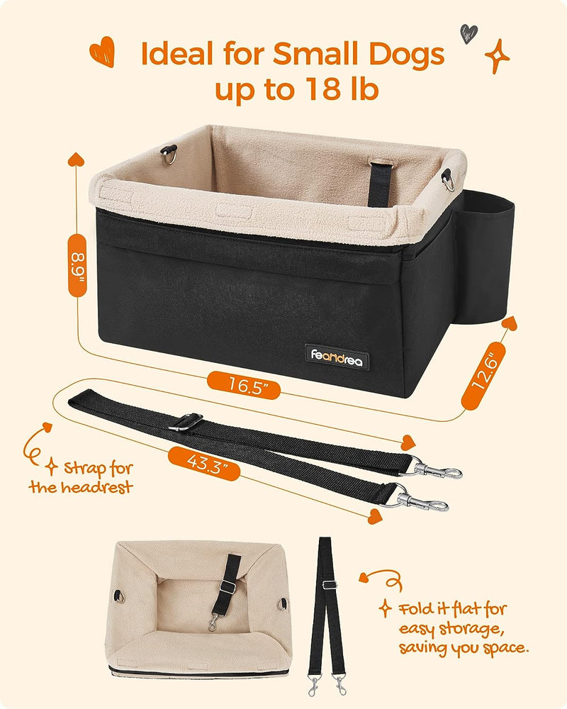 Feandrea Dog Car Seat Adjustable Straps Washable Liner 4 Pockets Black and Beige - NuSea