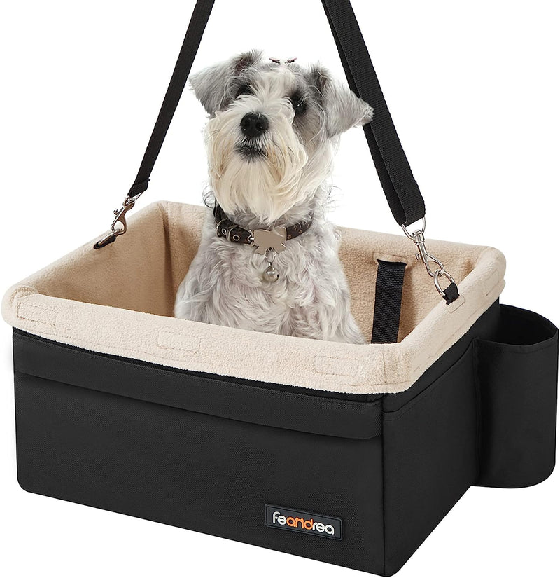 Feandrea Dog Car Seat Adjustable Straps Washable Liner 4 Pockets Black and Beige - NuSea