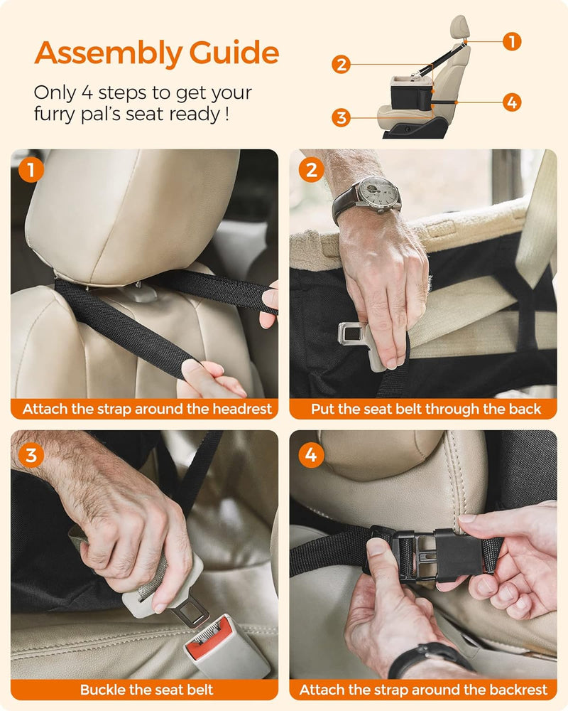 Feandrea Dog Car Seat Adjustable Straps Washable Liner 4 Pockets Black and Beige - NuSea