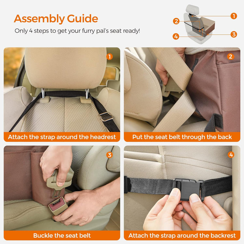 Feandrea Dog Car Seat Adjustable Straps Washable Liner 4 Pockets Brown and Beige - NuSea