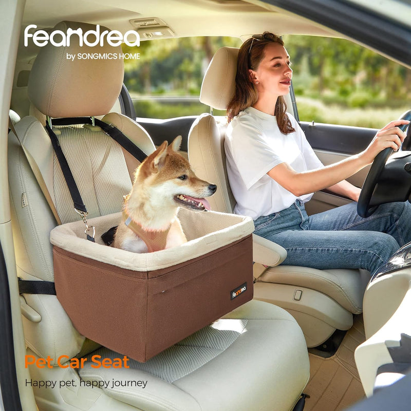 Feandrea Dog Car Seat Adjustable Straps Washable Liner 4 Pockets Brown and Beige - NuSea