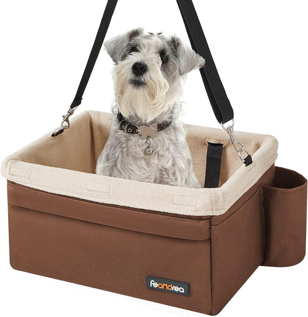 Feandrea Dog Car Seat Adjustable Straps Washable Liner 4 Pockets Brown and Beige - NuSea