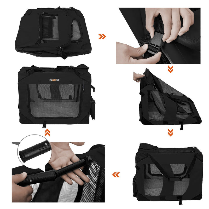 FEANDREA Dog Kennel Transport Box Folding Fabric Pet Carrier 60cm Black - NuSea