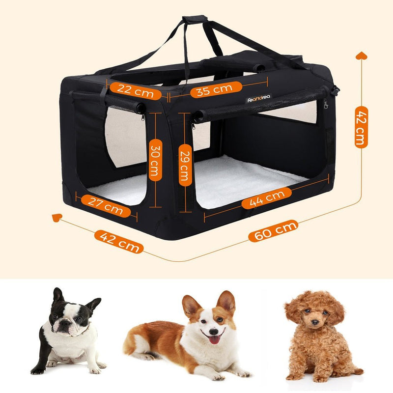 FEANDREA Dog Kennel Transport Box Folding Fabric Pet Carrier 60cm Black - NuSea