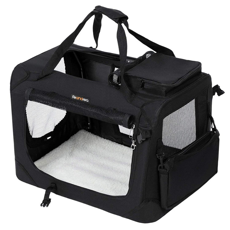 FEANDREA Dog Kennel Transport Box Folding Fabric Pet Carrier 60cm Black - NuSea
