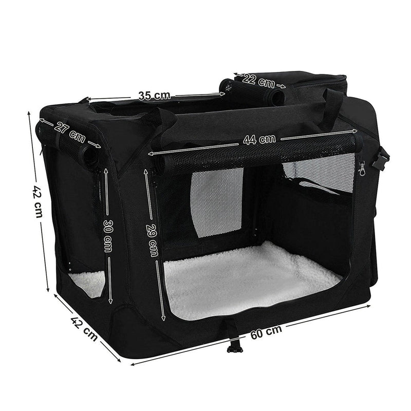 FEANDREA Dog Kennel Transport Box Folding Fabric Pet Carrier 60cm Black - NuSea