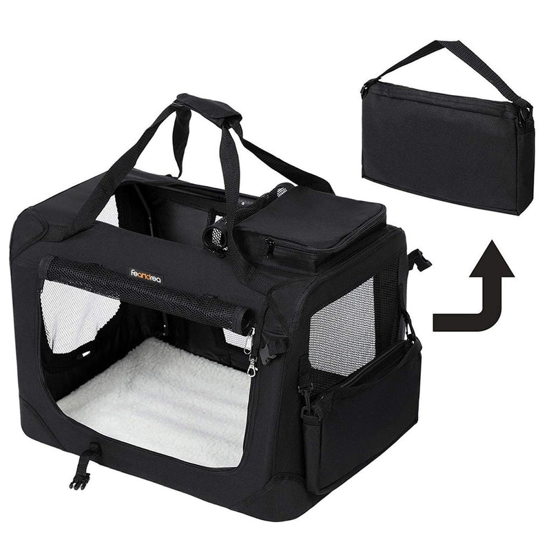 FEANDREA Dog Kennel Transport Box Folding Fabric Pet Carrier 60cm Black - NuSea