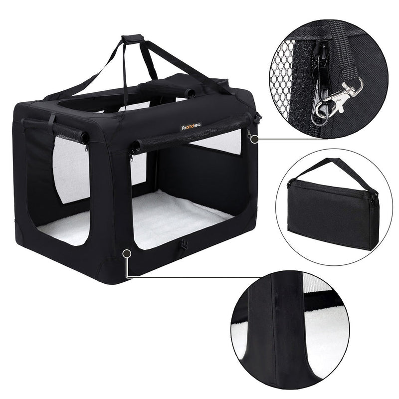 FEANDREA Dog Kennel Transport Box Folding Fabric Pet Carrier 60cm Black - NuSea