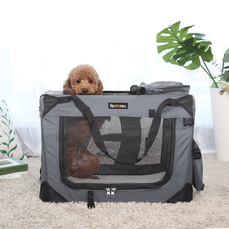FEANDREA Dog Kennel Transport Box Folding Fabric Pet Carrier 60cm Grey - NuSea