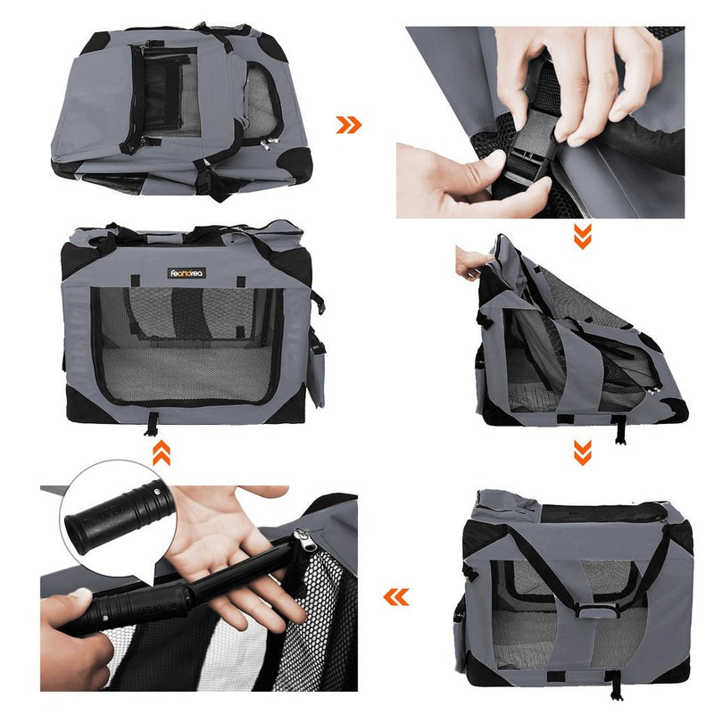 FEANDREA Dog Kennel Transport Box Folding Fabric Pet Carrier 60cm Grey - NuSea