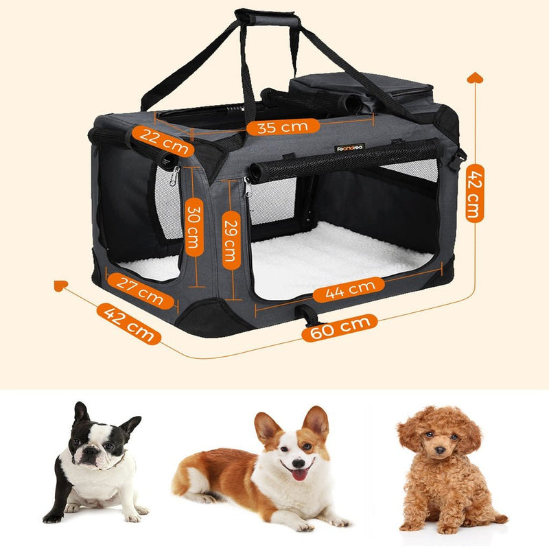 FEANDREA Dog Kennel Transport Box Folding Fabric Pet Carrier 60cm Grey - NuSea